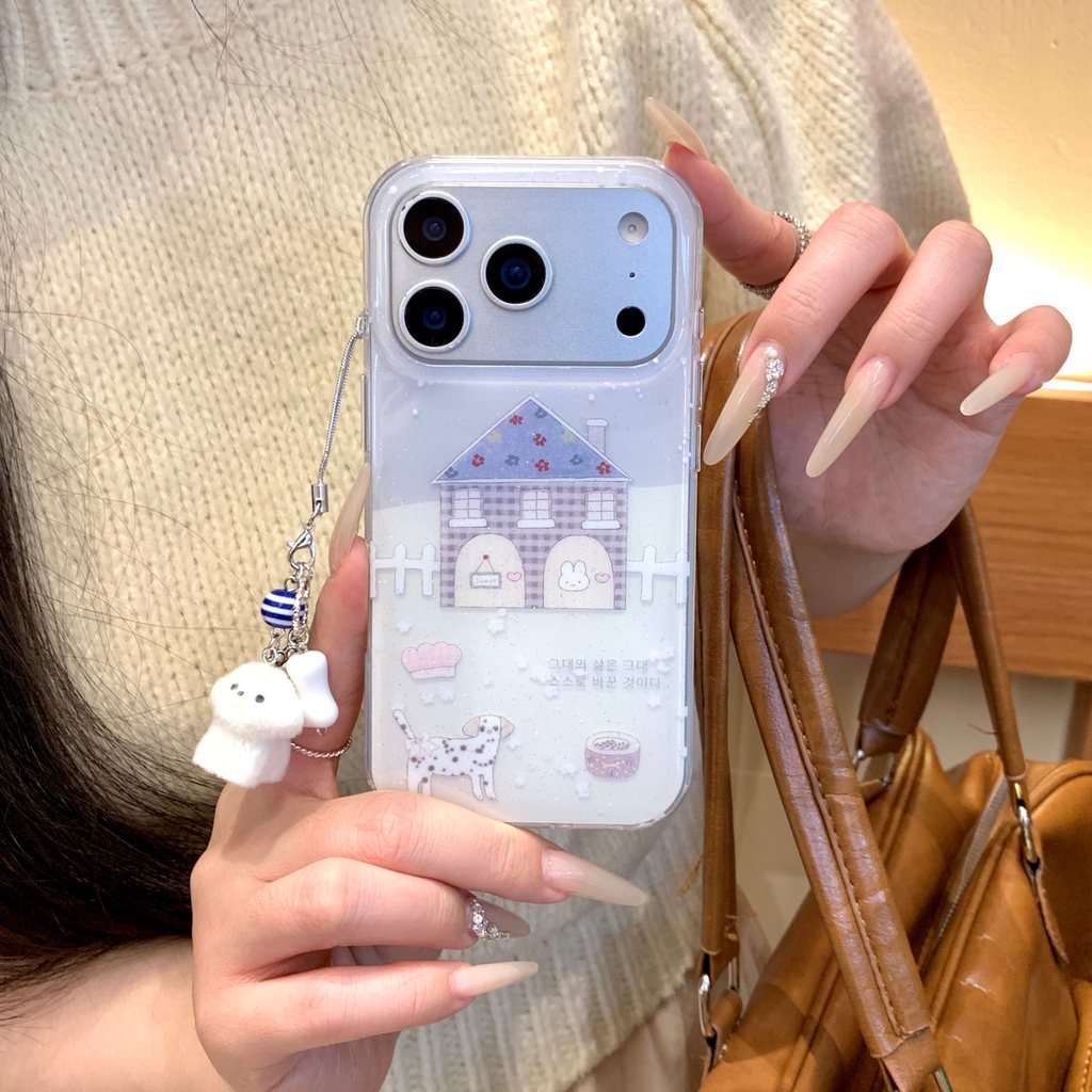 สําหรับiPhone 17 15 13 14 16 pro MaxกรณีเกาหลีIns Glitter Bunny Houseลูกสุนัขสร้อยข้อมือ17Promax iPh