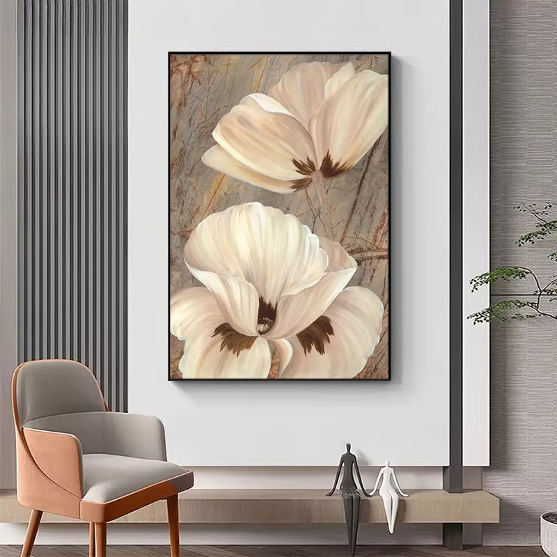 พร้อมกรอบModern Floral Canvas Painting Abstract Flower Wall Pictures Decor