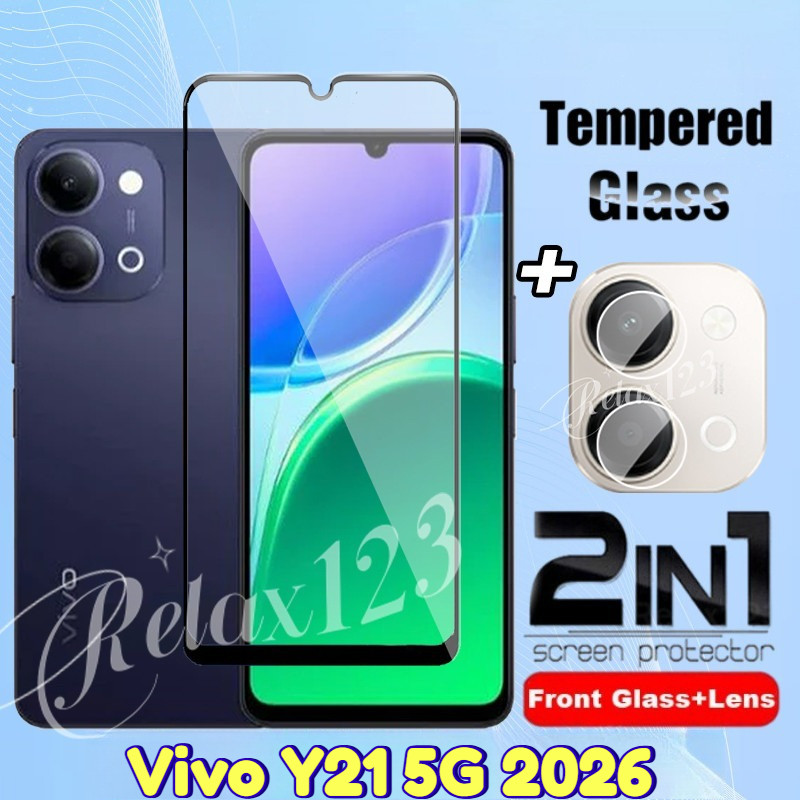 สําหรับVivo Y21 5G 2IN1 Full Screen ProtectorกระจกนิรภัยสําหรับVivo Y21 Y21d VIVO Y21 Y21D VivoY21 V