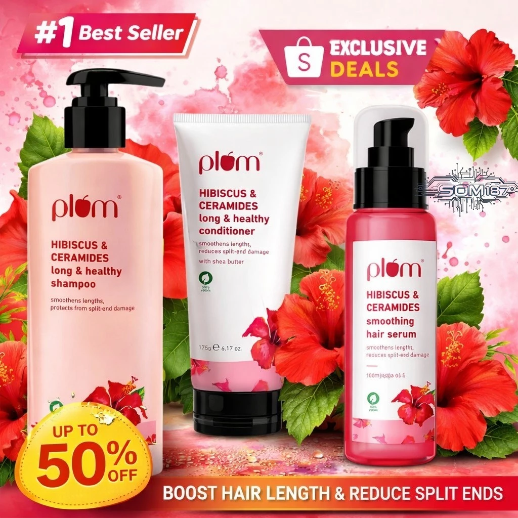 Plum All Hair Hibiscus & Ceramides Conditioner Shampoo Serum | Nourishing Formula with Shea Butter |