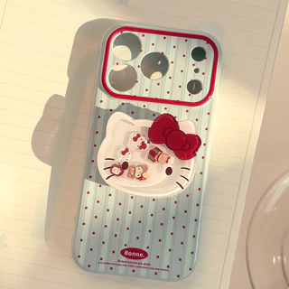 น่ารักการ์ตูน KT แมวเคสโทรศัพท์สําหรับ IPhone 17 PRO MAX 16 15 14 13 12 11 PRO MAX 3D Love Heart ถุงลมนิรภัยกันกระแทกกันชน Soft TPU ปกหลังพร้อมตุ๊กตาผู้ถือขาตั้ง
