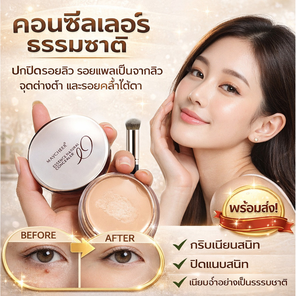 พร้อมส่ง [แถมแปรงคอนซีลเลอร์ฟรี] คอนซีลเลอร์ธรรมชาติ / ปกปิดรอยสิว รอยแผลเป็นจากสิว จุดด่างดำ และรอยคล้ำใต้ตา / คอนซีลเลอร์เนื้อธรรมชาติ ให้ความชุ่มชื้น