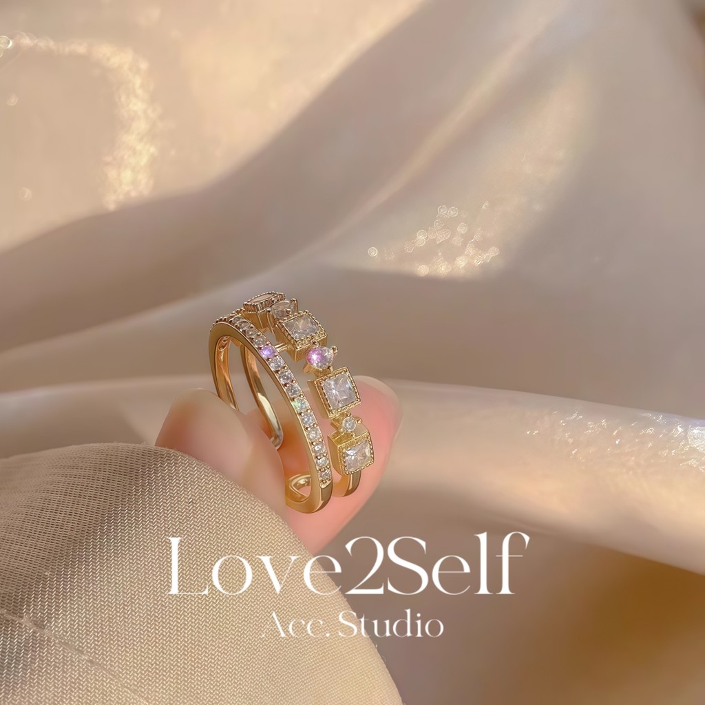 【Love2self】J081 แหวนผู้หญิง แหวนเปิดปรับขนาดได้ สไตล์เกาหลีแฟชั่น ฝาไมโครซิรโคเนีย หรูหรา ใส่ได้ทุกโอกาส แหวนนิ้วชี้ แหวนซ้อนได้ แหวนมิดดี้