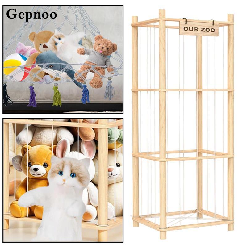 [Gepnoo] ตุ๊กตาสัตว์จัดเก็บ Easy Assembly Tidy, องค์กรที่มีประสิทธิภาพ, ที่เก็บของเล่นผู้ถือของเล่นไม้สําหรับห้องนอนมุม