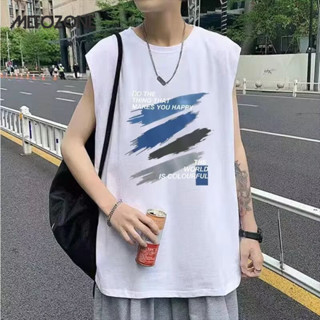 MeTozone เสื้อกั๊กผู้ชายลําลองพิมพ์หลวมรุ่นแฟชั่น Tops