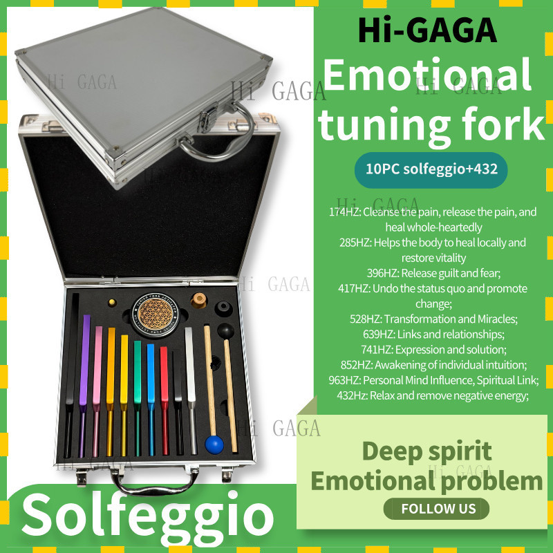 Tuning fork🔔ส้อมจูนเสียง🔔 Solfeggio + 432hz ชุดส้อมจูนส้อม 10 ชิ้นชุดการจับคู่ปรับแต่งส้อม Activator