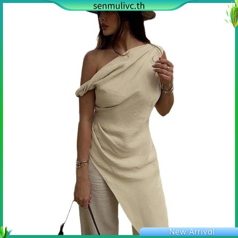 Hanie House- เสื้อกล้ามเปิดไหล่อสมมาตรสําหรับฤดูร้อนสําหรับผู้หญิง