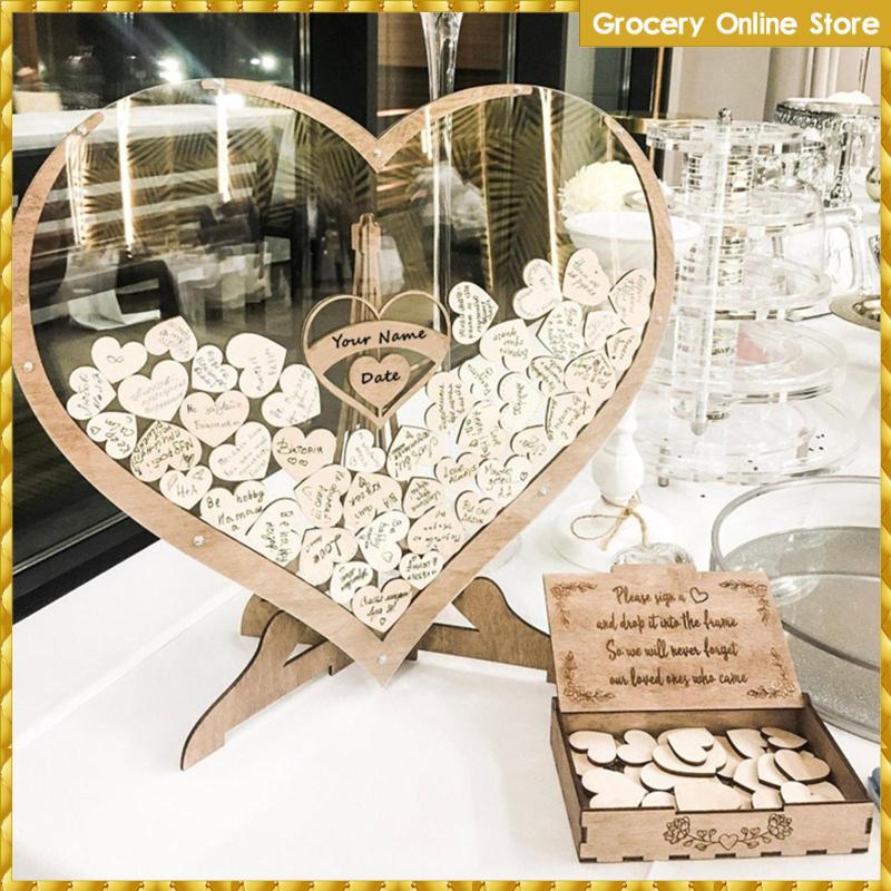 Amgogo Heart Shaped 3D Wedding Guest Book Drop Box Guest Registry สําหรับแผนกต้อนรับงานแต่งงาน