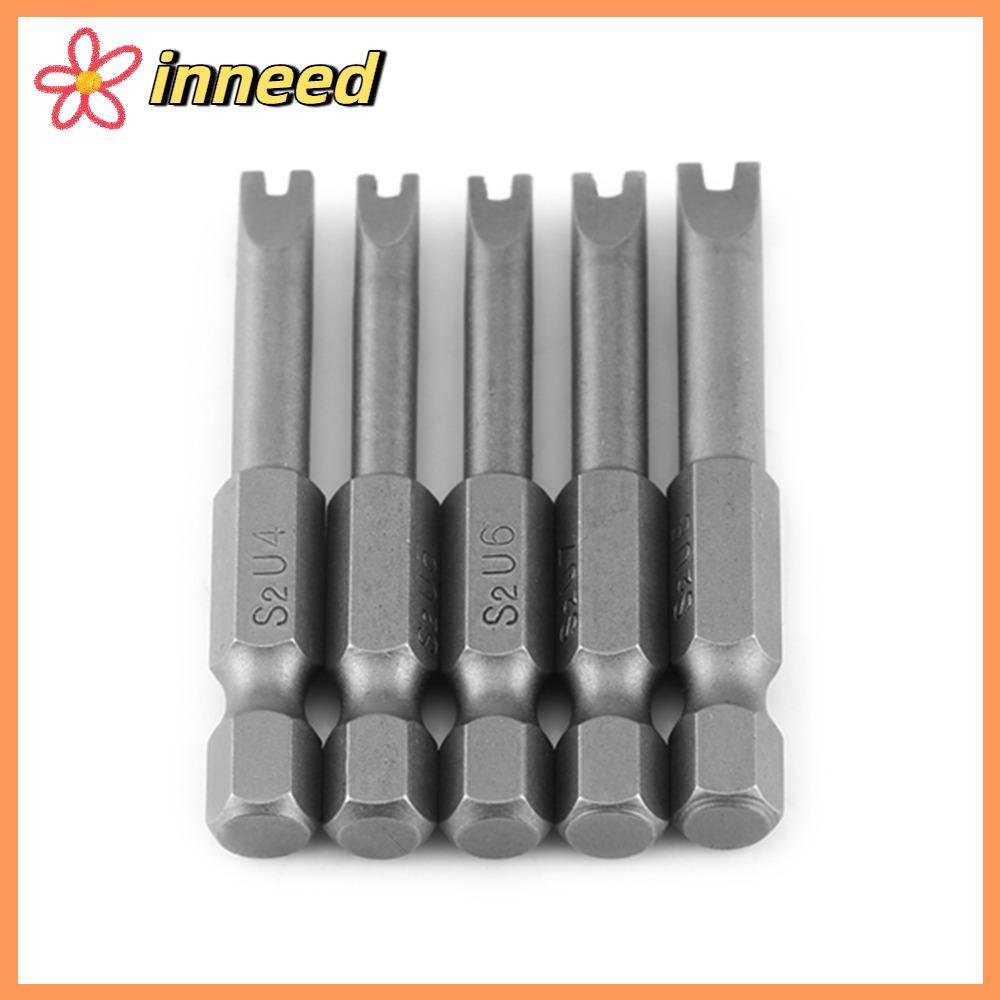 INNEED 5 ชิ้น U รูปร่างไขควง Bits, 1/4 นิ้ว Hex Shank ยาว 50 มม. U ประเภทเจาะ Bits, S2 โลหะผสมเหล็ก,