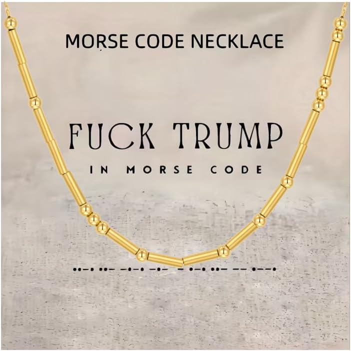 LIU JUN Fck Trump Morse Code สร้อยคอ, สแตนเลส Anti Trump ซ่อนข้อความสร้อยคอลูกปัดของขวัญตลกสําหรับผู