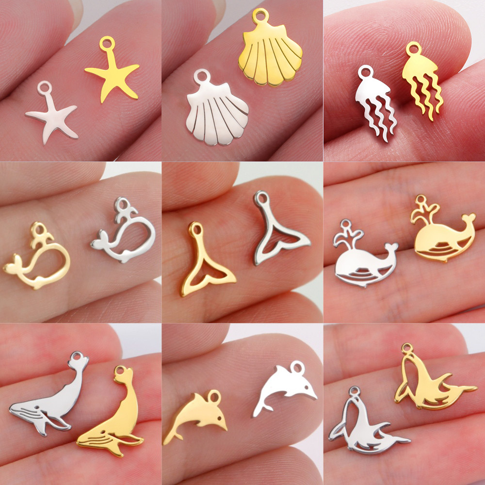 MYSHAPE 5pcs Ocean ปลาดาว Dolphin Whale Charms สแตนเลสสตีลแมงกะพรุน Charm DIY จี้สร้อยคอเครื่องประดับทําของขวัญ