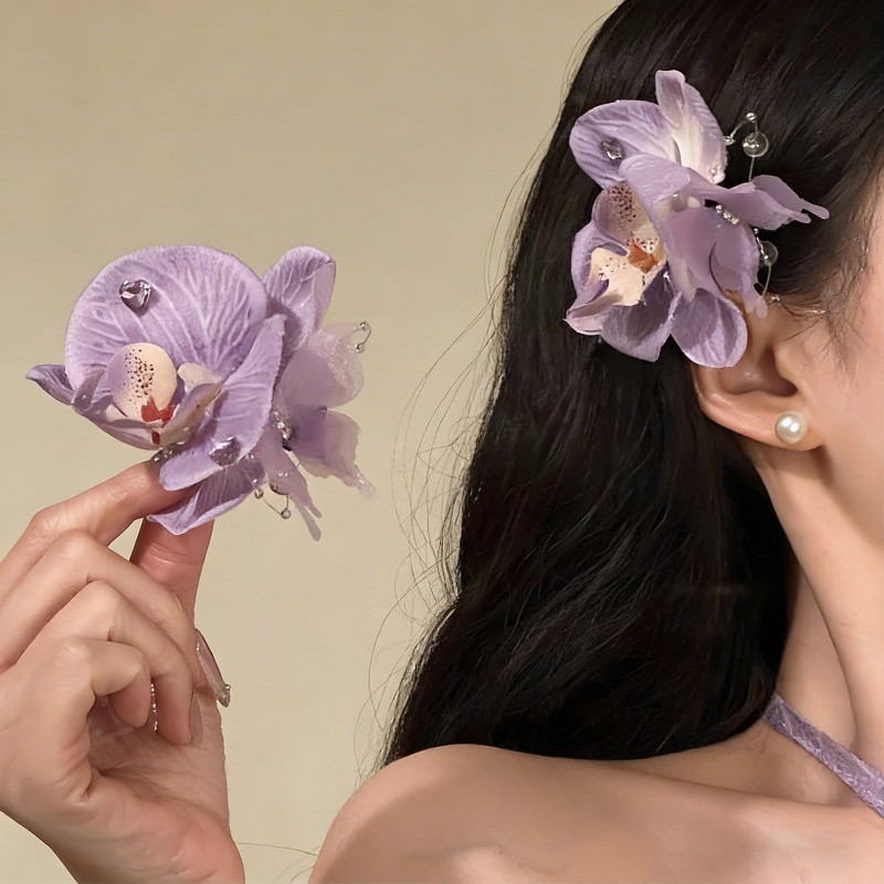 กิ๊บดอกไม้สีม่วงเหมือนนางฟ้าสำหรับผู้หญิง ORNAMENT ผมเสริมลุคสวยด้านข้าง