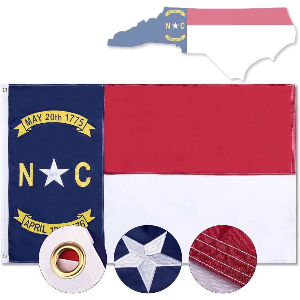 North Carolina Flag 3x5ft, NC State Old North State, Heavy Duty ปักดาวกลางแจ้งในร่มทุกสภาพอากาศ 210D