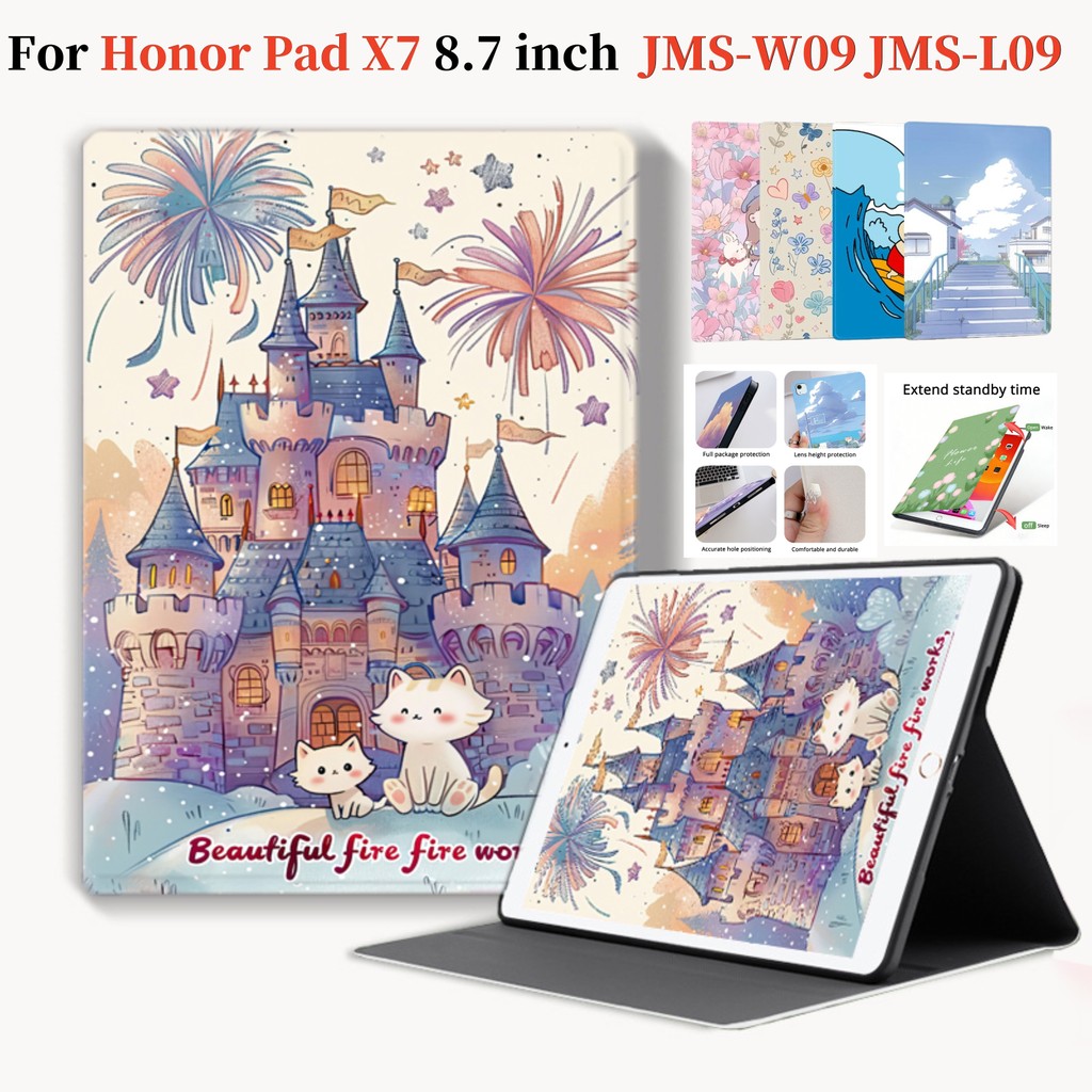 สําหรับ Honor Pad X7 8.7 นิ้ว JMS-W09 JMS-L09 หนัง PU ฝาครอบ HONOR PADX7 น่ารักการ์ตูนหนังสือสไตล์กร