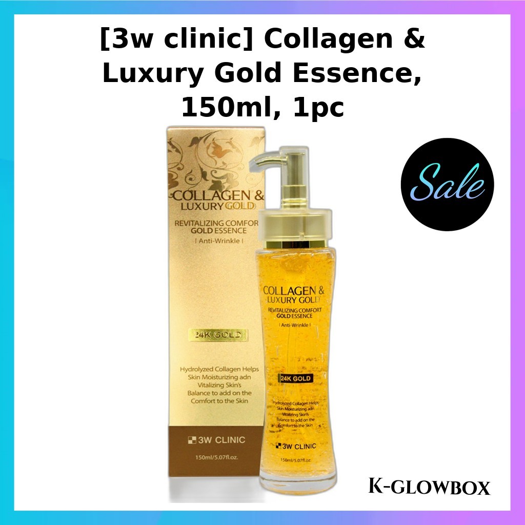 3W CLINIC [คลินิก 3w] Collagen & Luxury Gold Essence, 150ml, 1pc / Korean Essence / Radiant Glow / ข