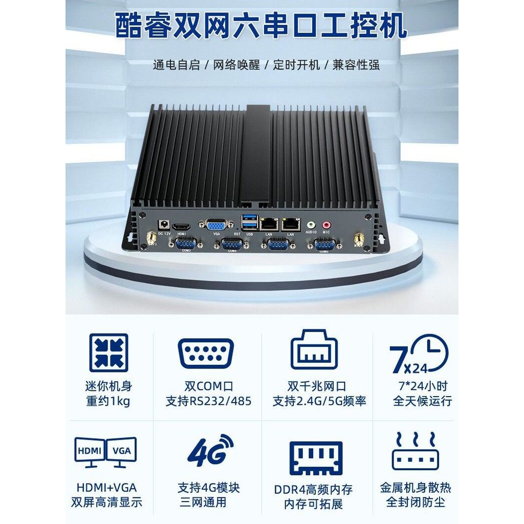 โฮสต์ควบคุมอุตสาหกรรม 11th Generation i3i57 พอร์ต Multi-Serial ขนาดเล็ก Dual Net ฝัง 24V การใช้พลังง