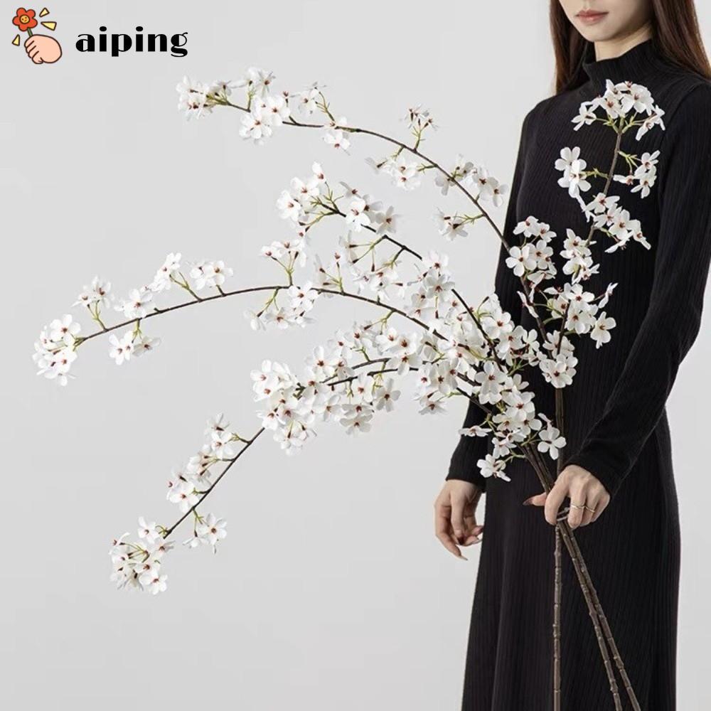 AIPING ดอกเชอร์รี่เทียม, ดอกบ๊วยก้านยาวเทียม กิ่งซากุระ, พร็อพถ่ายรูป 112 ซม. ดอกไม้ผ้าไหม Home