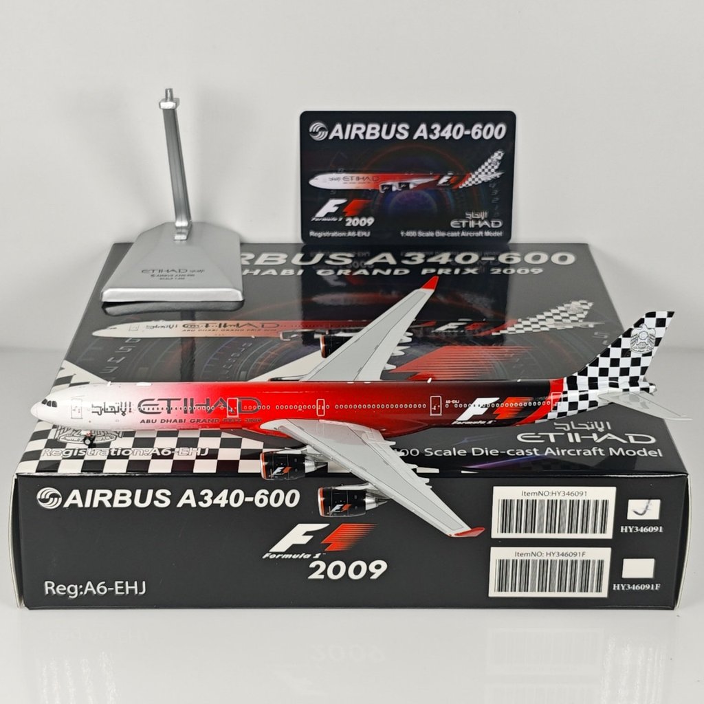 YY Wings 1: 400 Attie Hud Airlines A340-600 A6-EHJ F1 โมเดลโลหะผสมทาสี