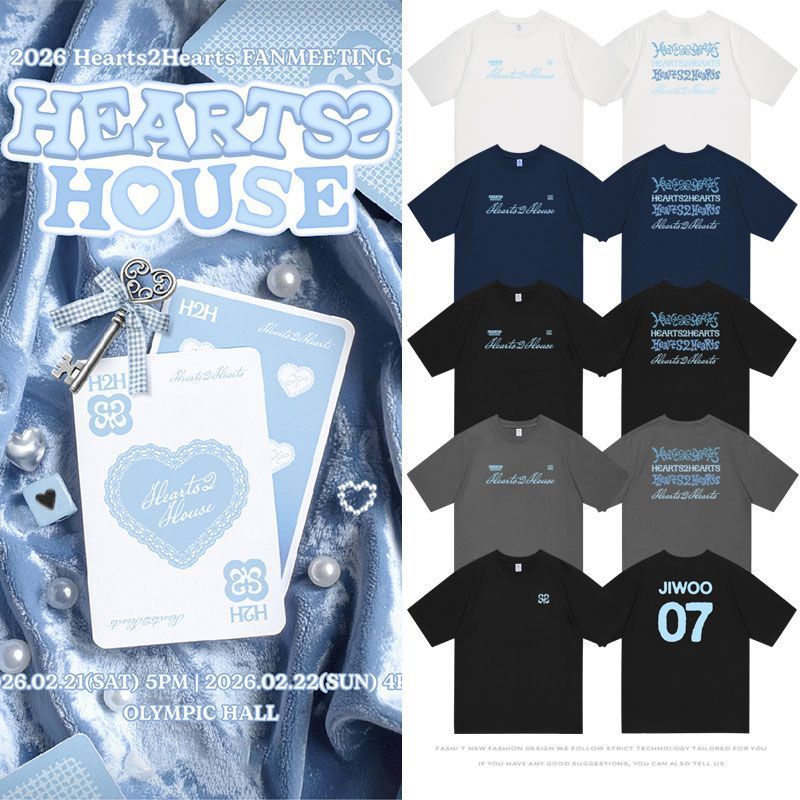 Kpop Hearts2Hearts H2H รอบคอผ้าฝ้าย T แขนสั้น Casual Top Man/ผู้หญิงเสื้อคู่สั้น