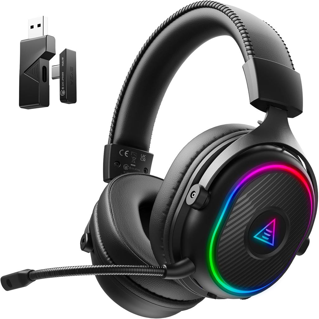 EKSA ชุดหูฟังเล่นเกมไร้สาย 2.4GHz สําหรับ PS5,PC,PS4,Switch,Mobile,Mac, หูฟังเกมมิ่งบลูทูธพร้อมไมโคร