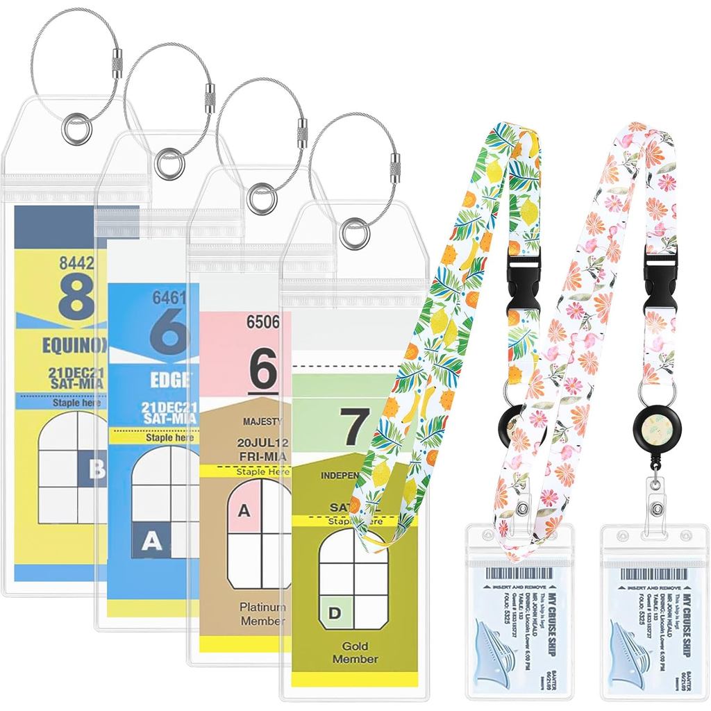 Royal Caribbean และ Celebrity Cruise Lanyards 2 แพ็คพร้อมที่ใส่แท็กกระเป๋าเดินทาง 4 อันแบบพับเก็บได้