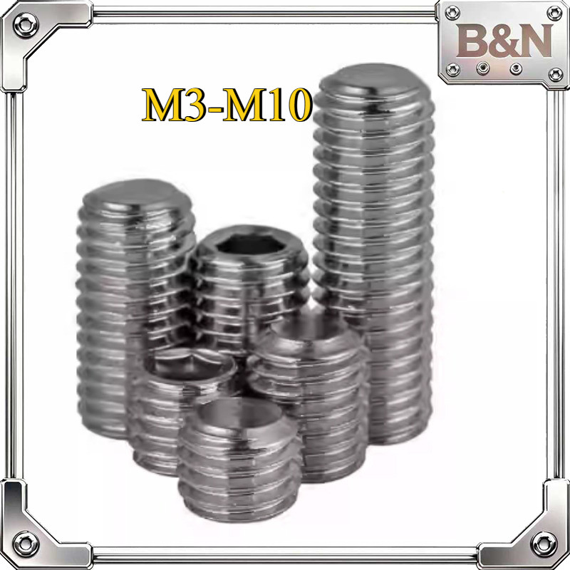 สกรู ตัวหนอน  304 สแตนเลส (ฟันละเอียด) สกรูการตั้งค่าสกรูหกเหลี่ยมหัวขาด M3/M4/M5/M6/M8/M10 B&N-1