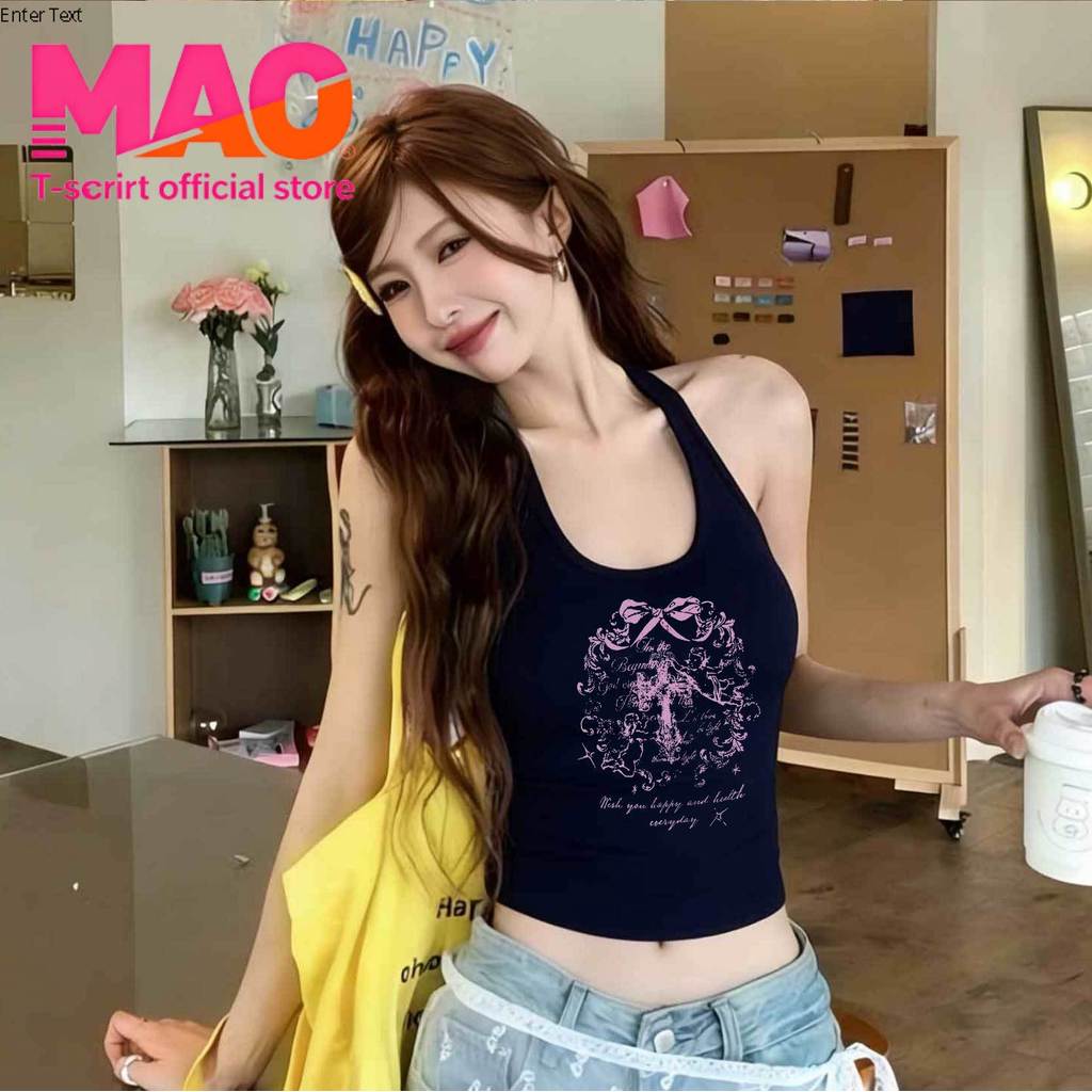 COD✅ (จัดส่งในกรุงเทพฯ) MAO Shop เสื้อกล้ามผู้หญิง สีพื้น พิมพ์ลาย แขนว่าง เสื้อหลังเปิด สายคล้องคอ เซ็กซี่ ทันสมัย MS03 ราคา ถูกที่สุด ดีลบีเคเค แกลเลอรีภาพที่ 3