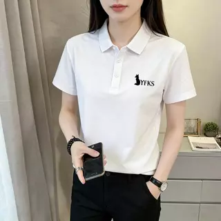 【จัดส่งจากกรุงเทพฯภายใน 24 ชั่วโมง】POLO[ผู้ชายสามารถสวมใส่ผู้หญิงสามารถสวมใส่] เสื้อโปโลสีดำสำหรับสตรี ลายสุนัขจิ้งจอกสี