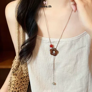 ในไทย-พร้อมส่ง✨สร้อยคอจี้ดอกไม้ไม้ วินเทจโบฮีเมียน ยาว ใส่ได้ 4 ฤดู คล้องเสื้อกันหนาว-Move