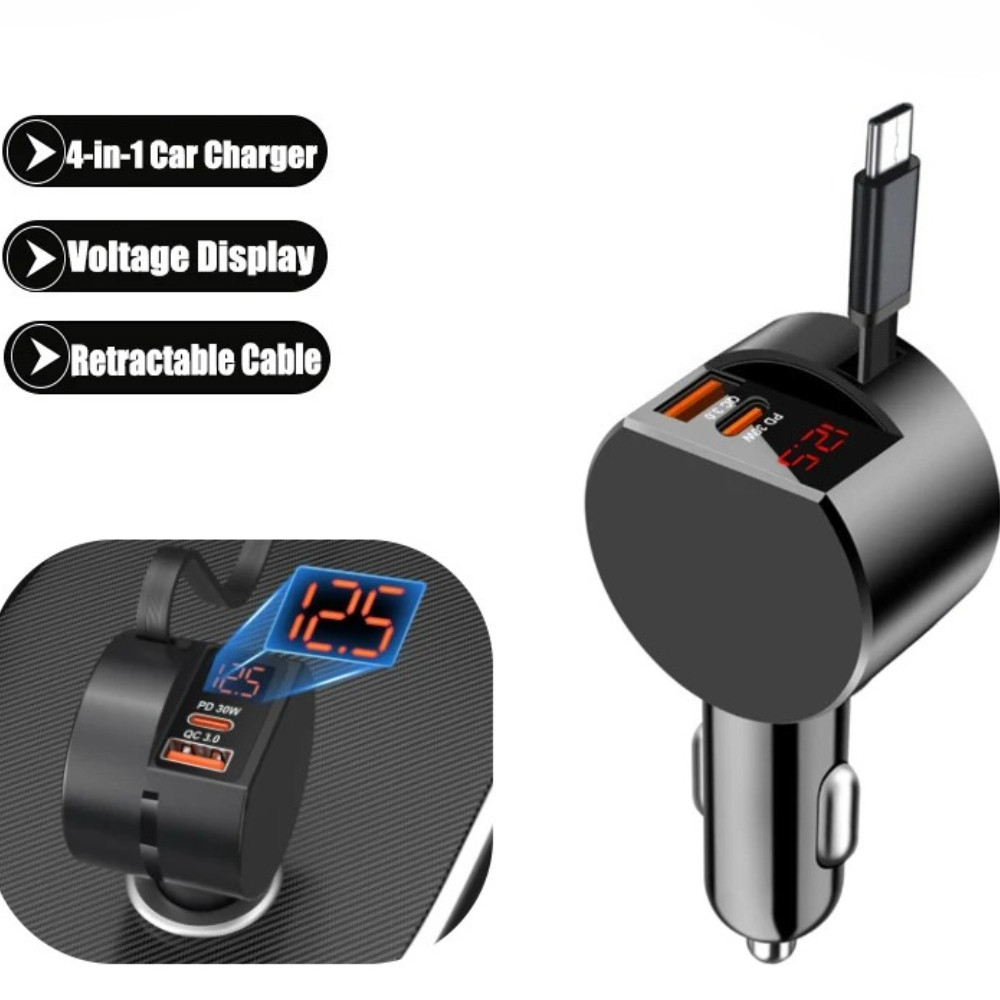 2-Port Car Charger PD30W QC3.0 ซ็อกเก็ตไฟแช็ก USB Type-C Power Adapter สําหรับ Huawei iPhone รถอุปกร