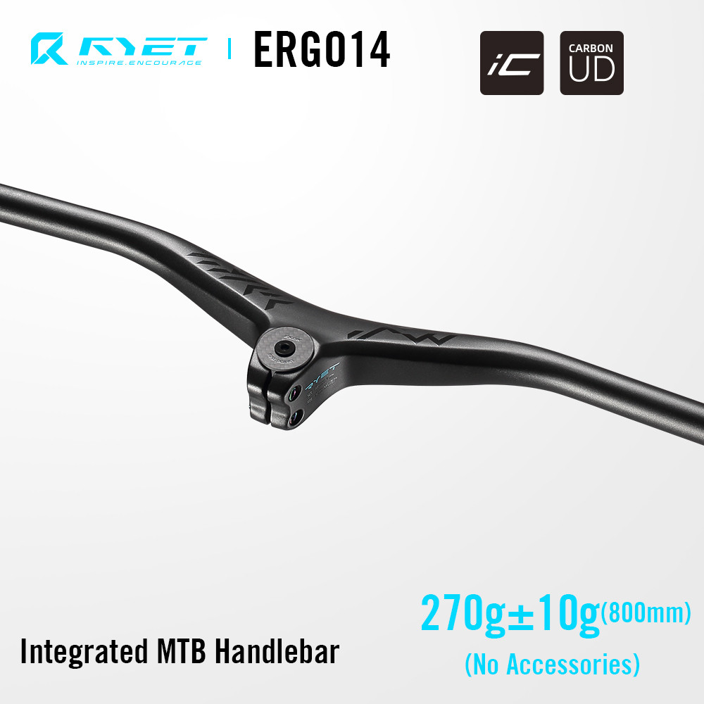 RYET 240g แฮนด์ MTB แบบรวมคาร์บอน 800 มม. -17° Rise One Piece XC Flat Bar UD Carbon Titanium Bolts B