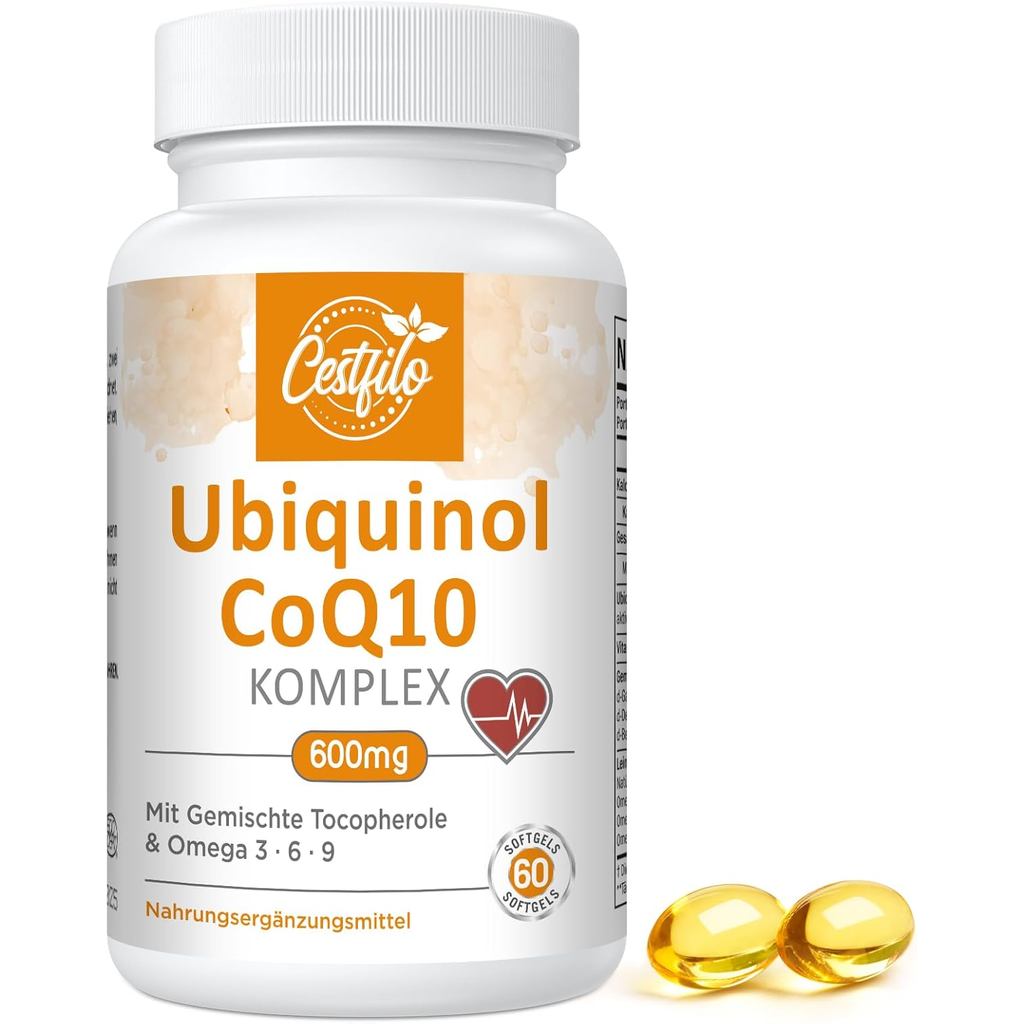 แคปซูลโคเอนไซม์ Q10 600 mg บรรจุวิตามินอีและโอเมก้า 3, 6, 9 (60 แคปซูล/แพ็ค)