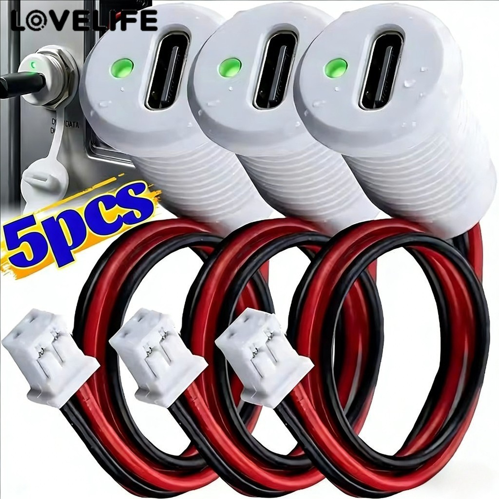 [AUTO & 3C]1/3/5PCS - เครื่องชาร์จหญิงกันน้ํา Type-C พร้อมแผ่นล็อค Snap, ขั้วต่อ PVC ที่ปลอดภัย 1.2A 4.2V สําหรับส่งข้อมูล DIY โซลูชั่นการชาร์จ