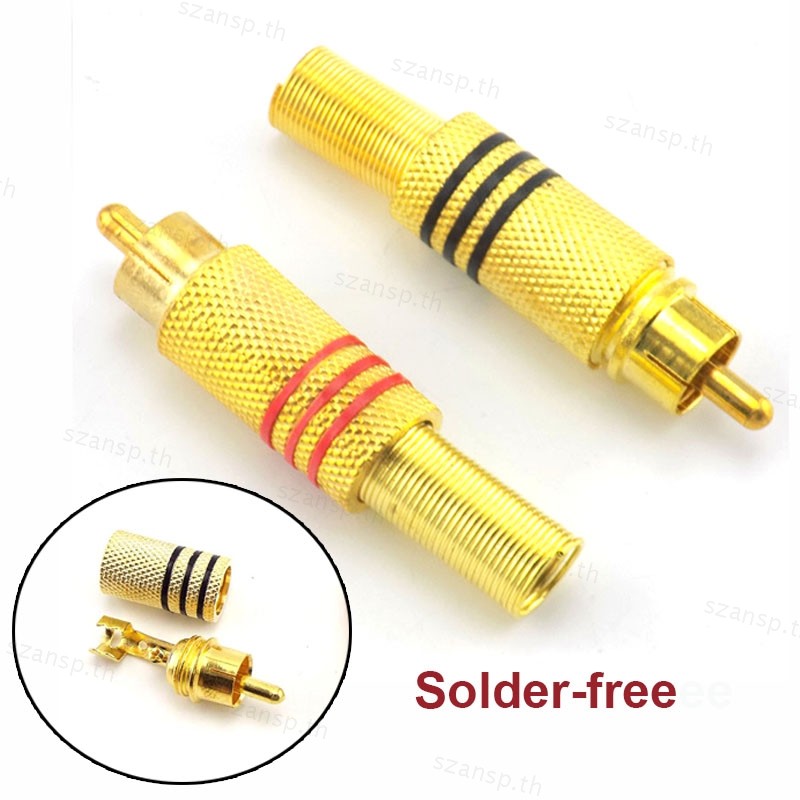 Gold Plated RCA Connector Plug Audio Male Connector Solder-free RCA Male to cabling THA1
