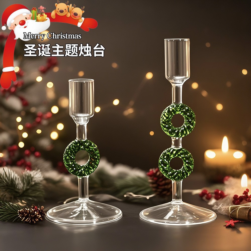 European-style Christmas tree glass candle holder, Christmas wreath candle holder, colorful vintage 