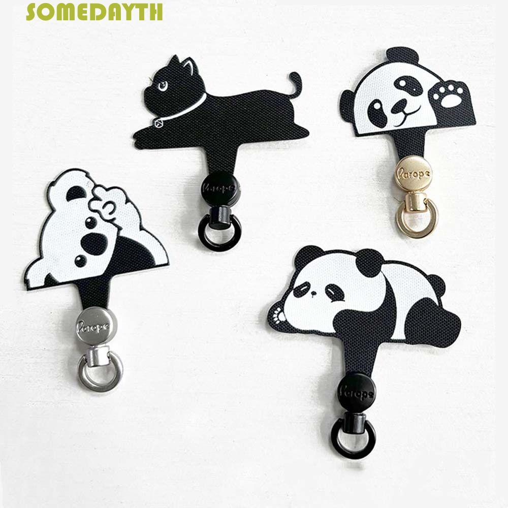 SOMEDAY ปะเก็นโทรศัพท์มือถือ, 360 หมุนได้การ์ตูน Panda โทรศัพท์ Tether Tab, Universal แหวนโลหะความปลอดภัย Connecter ที่ถอดออกได้โทรศัพท์มือถือ Lanyard Patch Anti-lost