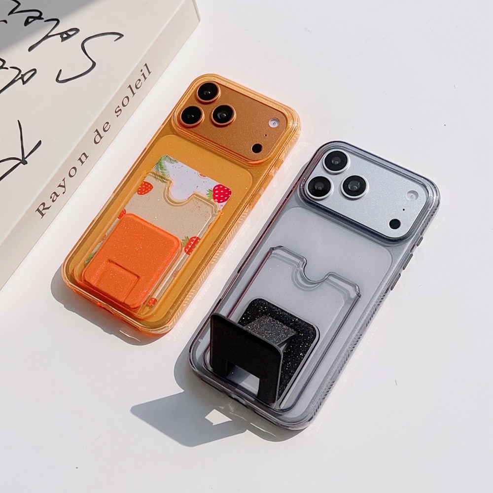 Glitter เลื่อมใสนุ่มช่องใส่การ์ดเคสโทรศัพท์สําหรับ iPhone 17 16 15 14 Pro Max 16 Plus ขาตั้งแบบพับได้ฝาครอบ