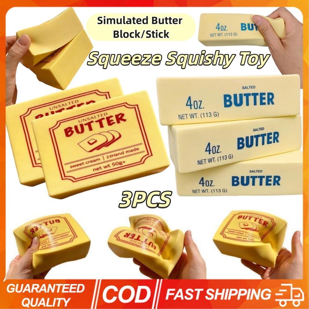 (พร้อมส่ง) 3PCS จําลอง Butter Block บีบ Squishy ของเล่น Butter Stick นุ่มความเครียดบรรเทาช้า Rising Sensory Fidget ของเล่นของขวัญสําหรับความวิตกกังวล ADHD ออทิสติกเด็กผ่อนคลาย