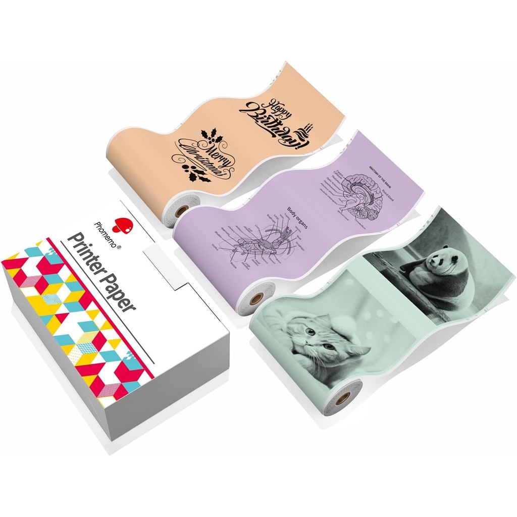 Phomemo T02 สติกเกอร์กระดาษ, สําหรับ Phomemo M02X M02L Y02C Q02 Mini Printer, สีดําบนสีเขียว, สีม่วง