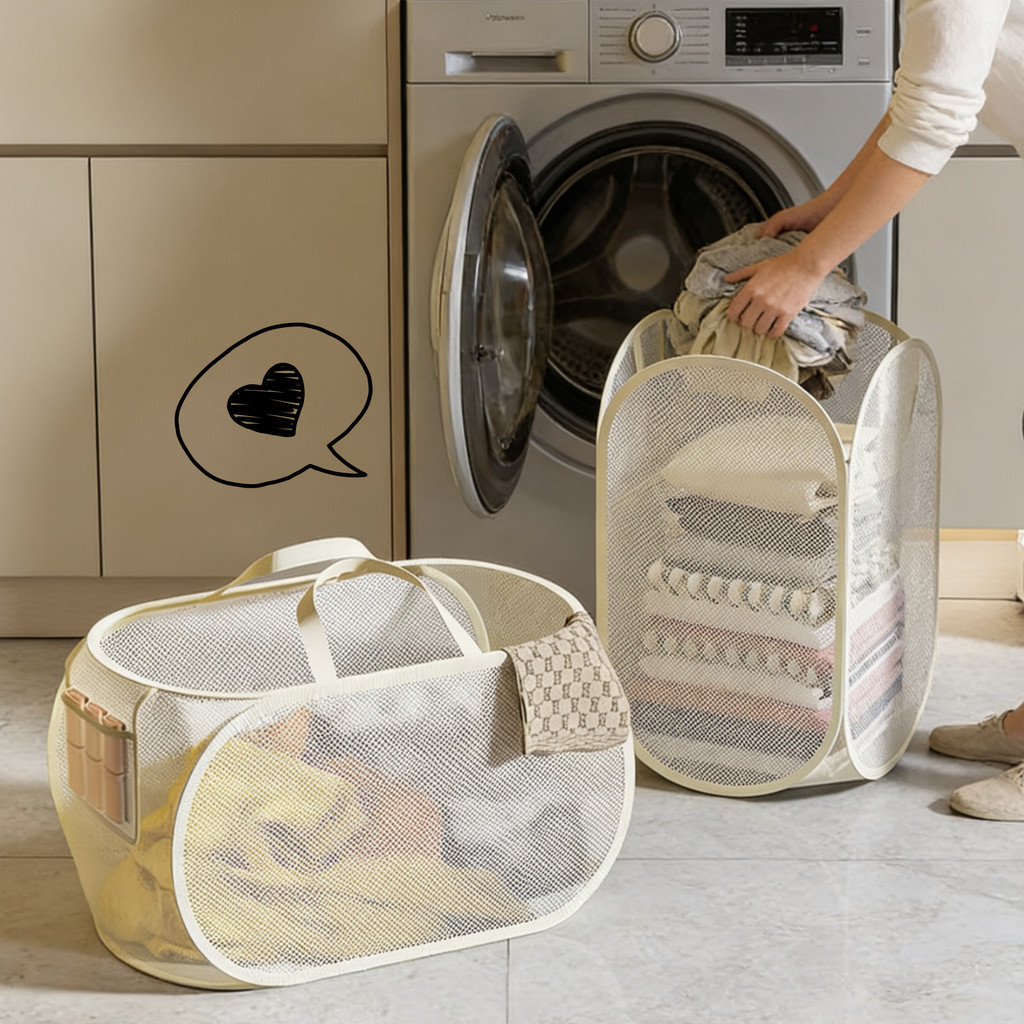 ตะกร้าตาข่ายมัลติฟังก์ชั่น ตะกร้าผ้า เก็บเสื้อผ้า ระบายอากาศได้ แข็งแรง มีให้เลือกสองขนาด ATCCH