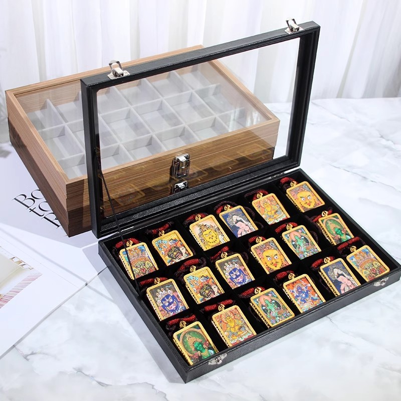 Popular~Dust-proof pendant necklace stand with cover18Wooden grain Buddha amulet Zaki Ramam collecti