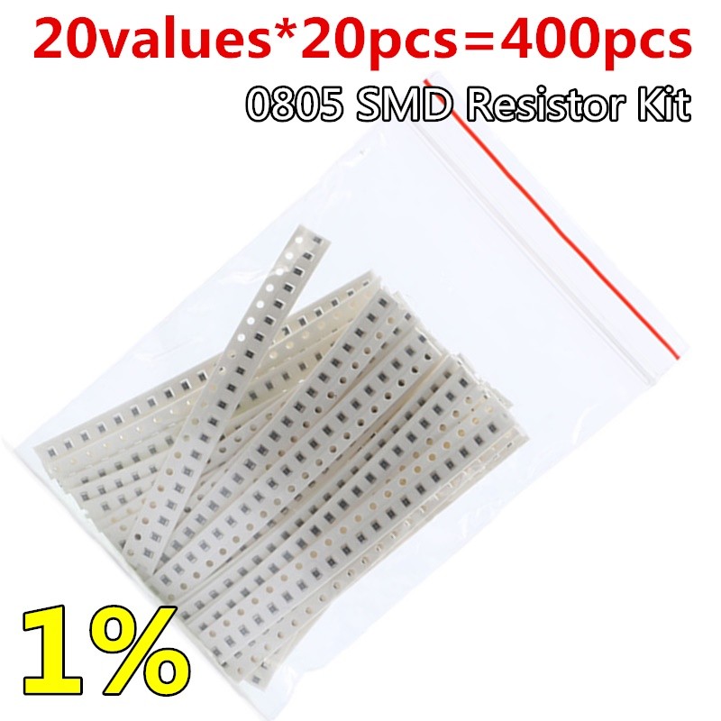 20 ค่า * 20PCS = 400PCS 0805 SMD Resistor Kit 1% 1/8W (10ohm ~ 1M ohm) ส่วนประกอบ diy ตัวต้านทานตัวอ