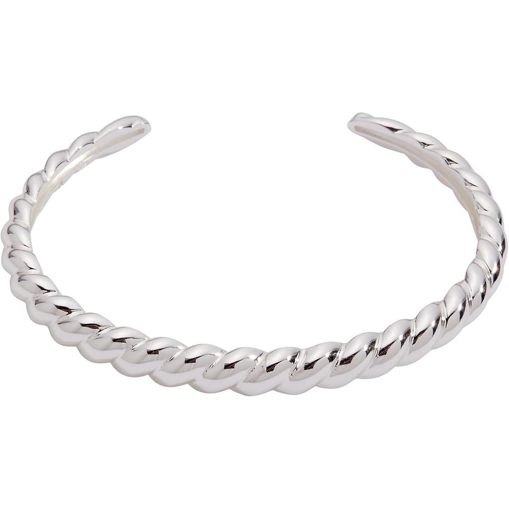 Alex และ Ani Puffy Rope Texture Cuff Bracelet สีเงินเงา