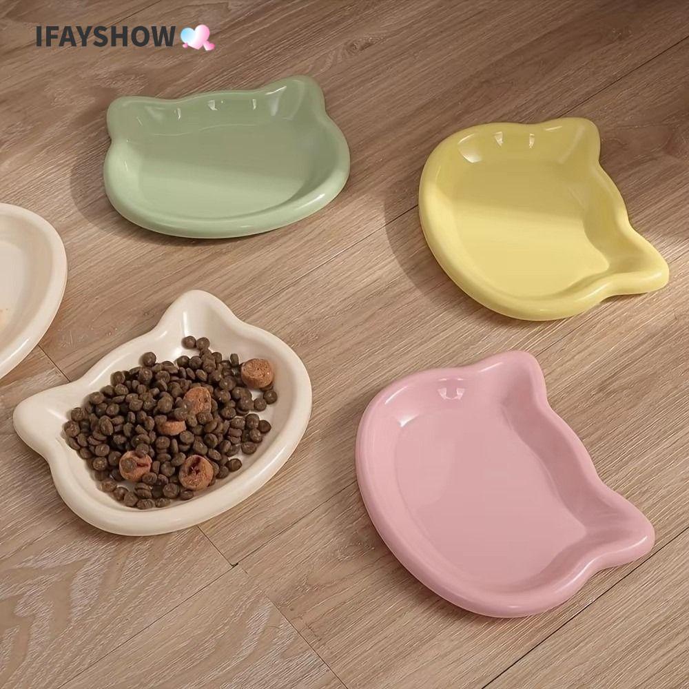 IFAYSHOW ชามแมว, ชามอาหารแมวกันลื่นพลาสติก, รูปแมวน่ารัก Anti-Fall Flip Cat Plates ให้อาหารสัตว์เลี้ยง