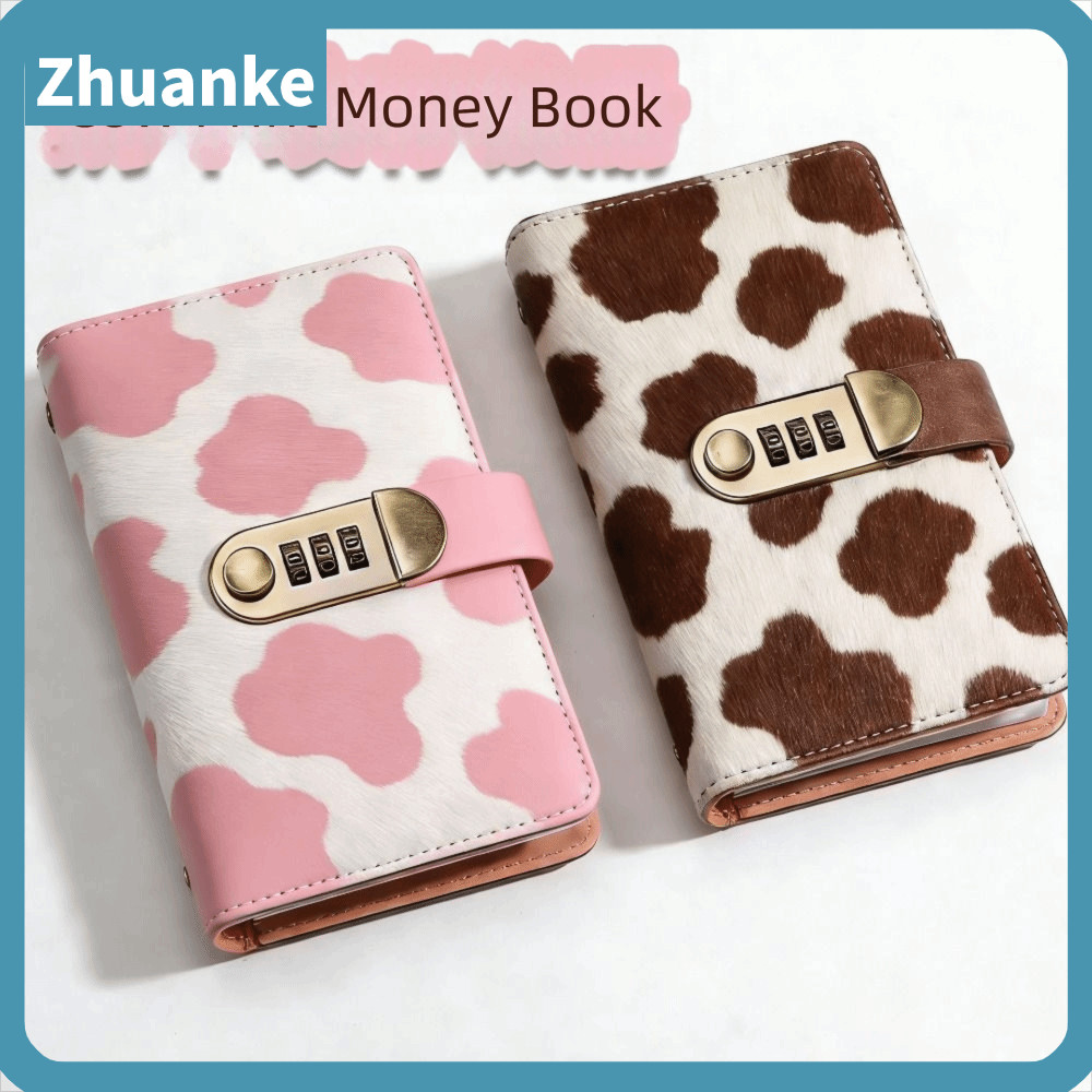 ZHUANKE สมุดเก็บเงิน, PU ลายวัว 100 ซองท้าทายประหยัดเงิน, ตลกกันน้ํานํากลับมาใช้ใหม่ความจุขนาดใหญ่คนรักเครื่องผูกออมทรัพย์