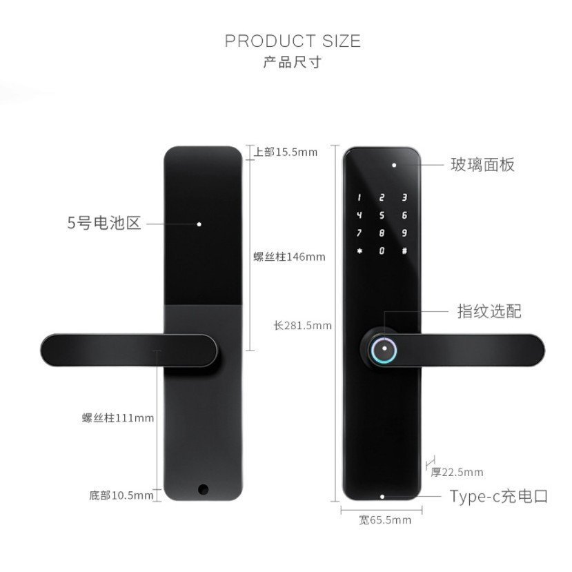 ล็อคประตูไม้ TTLOCK TTLOCK Apartment Lock ล็อคลายนิ้วมือ Graffiti Smart Lock TUYA B & B เช่ารหัสล็อค