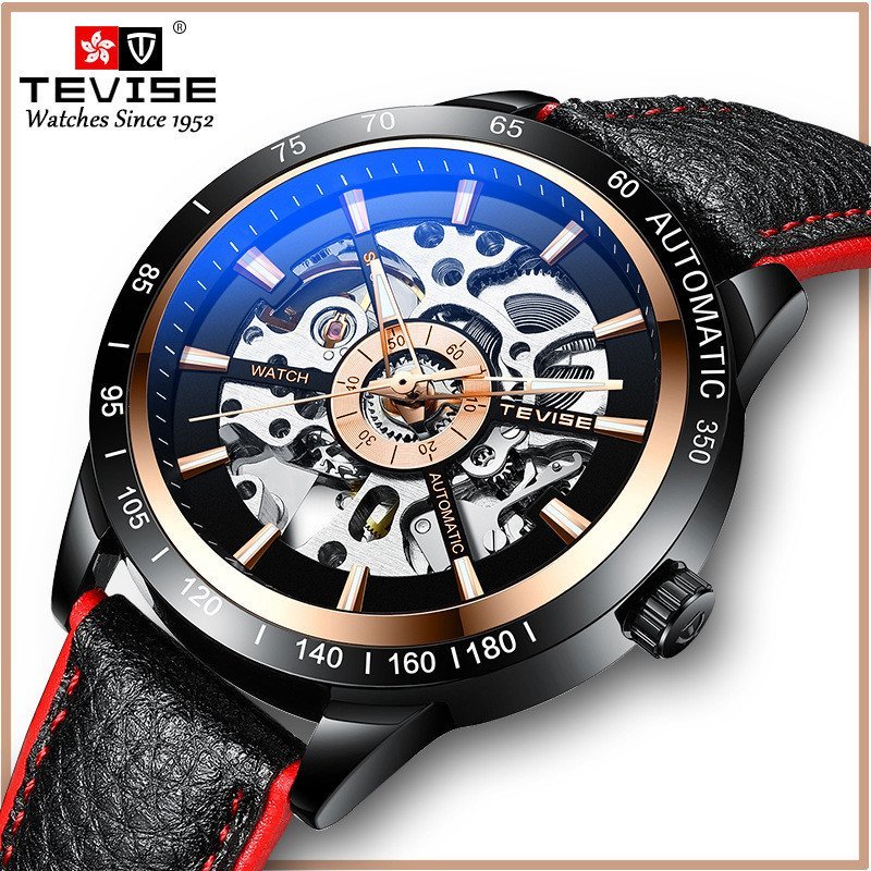 TEVISE Swiss Watch นาฬิกาข้อมือผู้ชายนาฬิกากลไกนาฬิกาผู้ชายกลวงอัตโนมัติเต็มรูปแบบแฟชั่น Cross-Borde