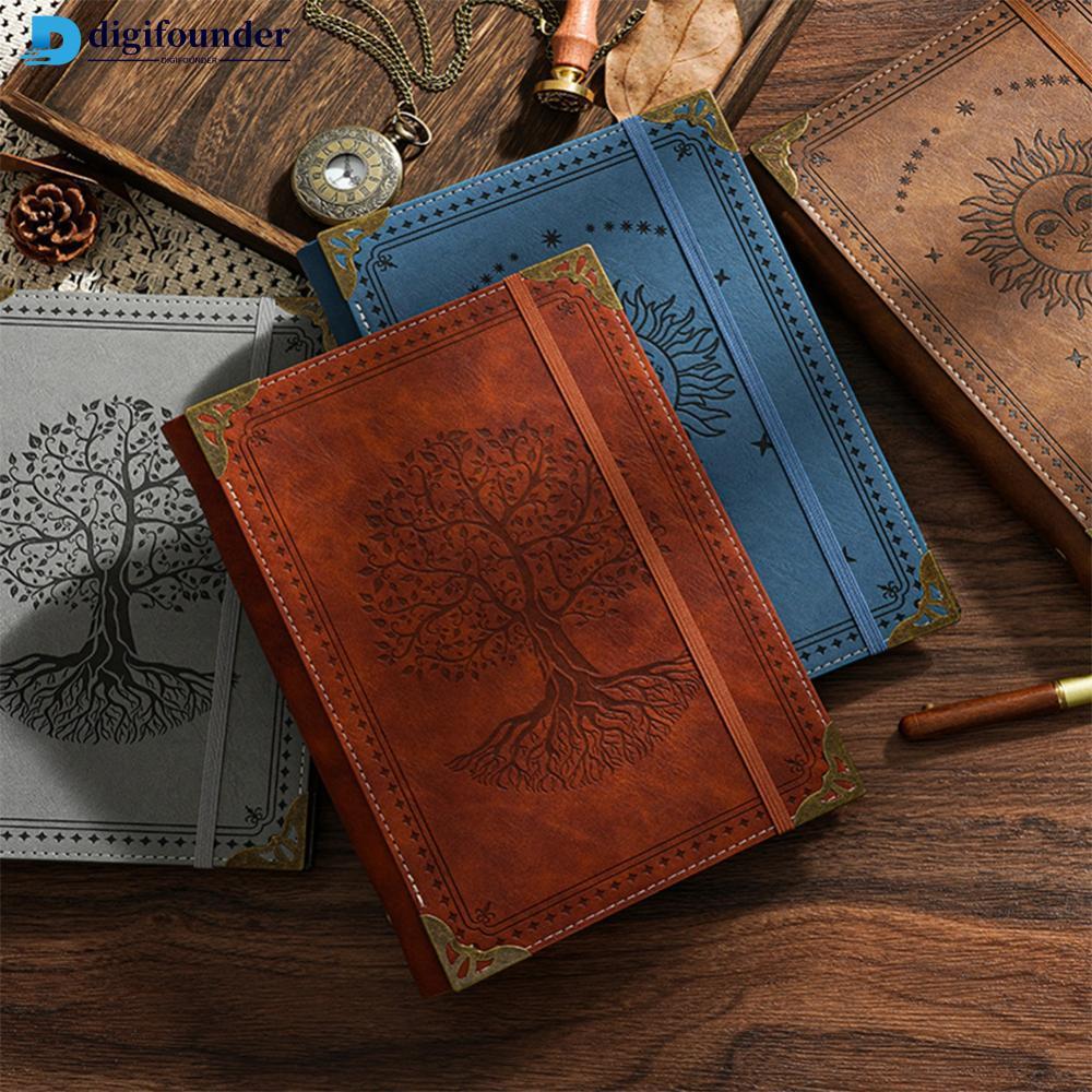 DIGIFOUNDER Vintage Preppy สไตล์ PU หนัง Journal นูน Tree Of Life Notebook Retro หลวม Leaf Diary Boo