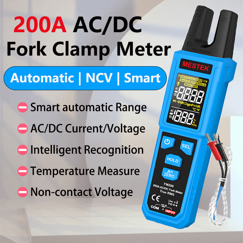 200A AC DC ส้อมมัลติมิเตอร์สมาร์ท Digital Clamp Meter Multi-Function Clamp มัลติมิเตอร์ส้อมเมตร Hook Meter แคลมป์มิเตอร์ช่วงอัตโนมัติการระบุอัจฉริยะ NCV การวัดแรงดันไฟฟ้า