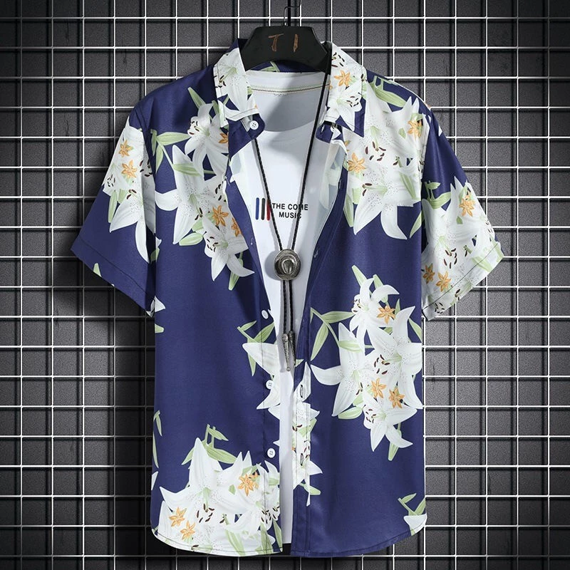 เสื้อฮาวายผู้ชาย แขนสั้น ผ้าแห้งเร็ว ลายดอกไม้ thumbnail 7